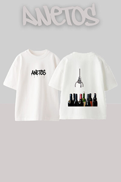 Anetos Μπλουζάκι Wine Claw Design με στάμπα στην πλάτη, βαμβακερό λευκό oversize