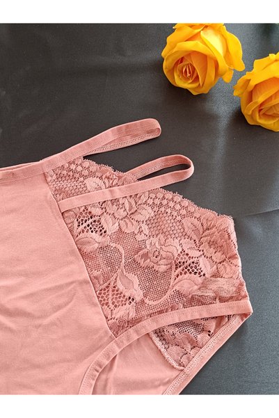 ZENA UNDERWEAR ملابس داخلية نسائية من شاي دانتيلي بخصر مرتفع وتفاصيل حبل على الجوانب