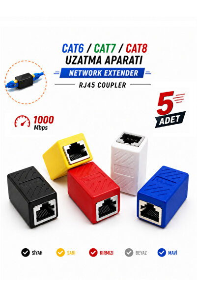 ANKTEK İnternet Kablosu Uzatma Aparatı Cat6 Cat7 Cat8 Rj45 Coupler 1 Gb (5 Adet)
