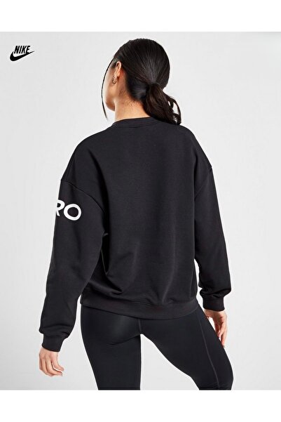 Nike Pro Dri-Fit Get Fit French Terry Graphic Crew-Neck Training Siyah Kadın Sweatshirt