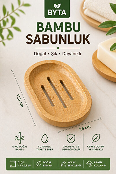 BYTA Bambu Sabunluk – Doğal, Su Tahliyeli, Dayanıklı Sabun Tabağı (11,5 x 7,5...