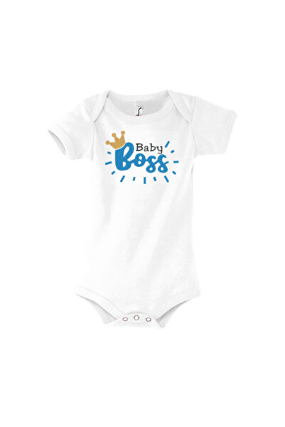 Patolino Body personalizat pentru bebeluși Baby Boss, 3-6 luni, brodat, alb