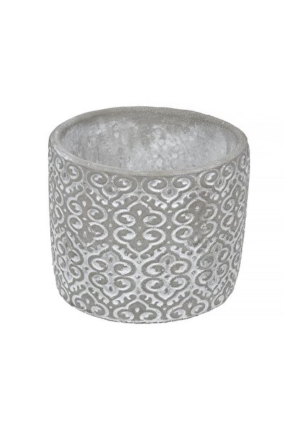 Zâna Casei Λευκή γκρι μάσκα λουλουδιών με ανάγλυφο σχέδιο Ø10.5x8.5cm - 0.5lt