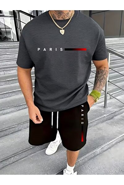 PAVRO Unisex Oversize Σετ Σορτς με Μπλούζα και Σορτς, Άνετο Σετ με Μικτά Τυπω...