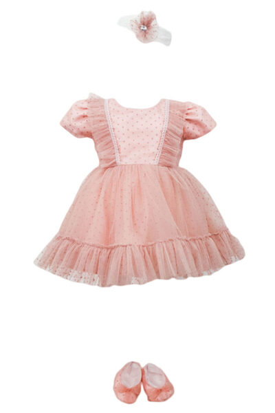 fantasialand Rochita botez cu maneca scurta, 3 piese, culoare roz