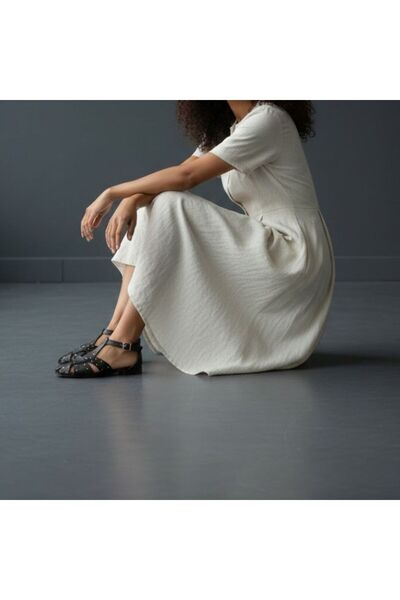 NE&VE SHOES Μαύρα δερμάτινα γυναικεία καθημερινά σανδάλια με τετράγωνα δάχτυλ...