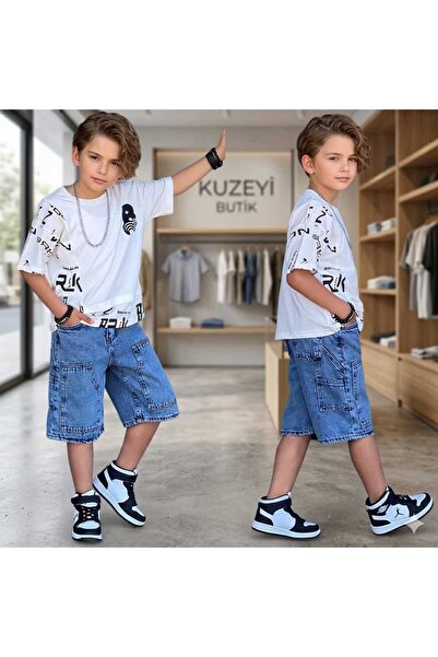 Kuzeyi Butik Εορταστικό σετ για αγόρια με διπλό συνδυασμό από τζιν σορτς και ...