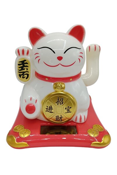 Dünyadan Hediyeler Maneki Neko El Sallayan Şans Kedisi Beyaz Solar Güneş Ener...