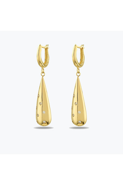 Goldium Jewellery Goldium Taş Detay Mini Boy Damla Küpe