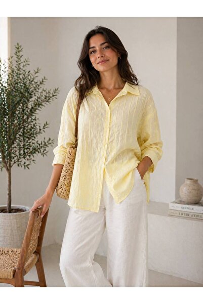 Lovely butik Γυναικείο πουκάμισο μεγάλου μεγέθους από βισκόζη με υφή τσαλακωμ...