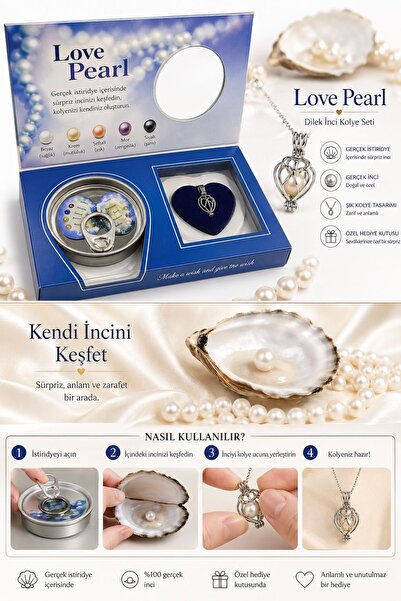 DoviCo Love Pearl Gerçek İstiridye Dilek İncisi Seti, Sürpriz İnci Kalp Kafes...