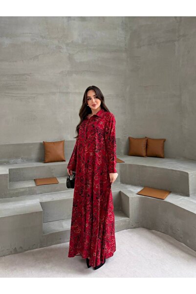 Lavanta Tekstil Bohemian Ethnic Pattern Red Dress