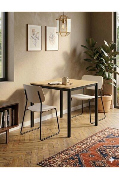 İREM Modern Mutfak ve Yemek Masası 88x60cm – Siyah Metal Ayak & Meşe Renk Tabla