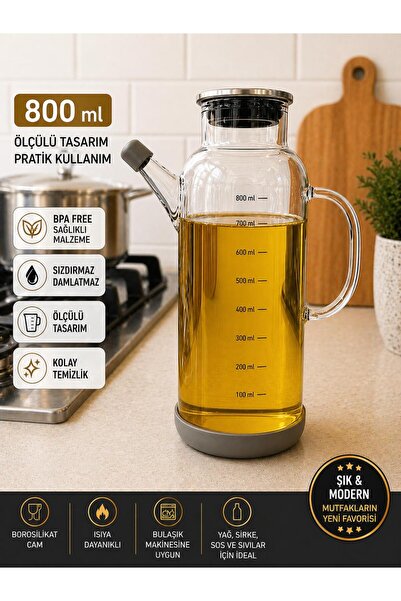 genel tr Paçi Alisa 800 Ml Metal Kapaklı Silikon Altlıklı Cam Yağlık
