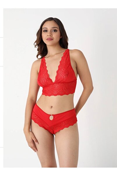 Bilal Çınar Tekstil Kadın Dantelli Bralet-Tanga İç Çamaşır Takımı Alt üst