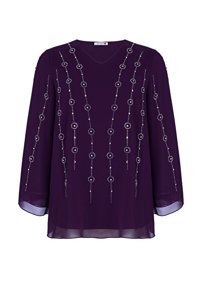 MİYORO Ring Motif Stone Detailed Plus Size Chiffon Blouse
