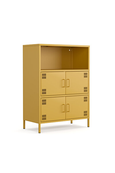 Furni24 Pera Metal Çok Gözlü Dolap, 4 Kapaklı, Açık Raflı 80,50 x 40 x 109,50 cm