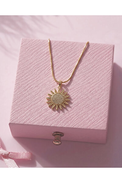 Gleemy accesories Altın Kaplama Zirkon Taşlı Güneş Figürlü İnce Çelik Zincir ...