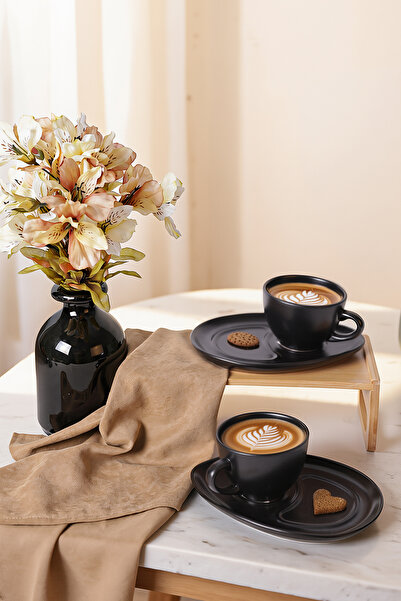 Keramika Matte Black Drip Coffee Presentation Set 4 Pieces for 2 People 956