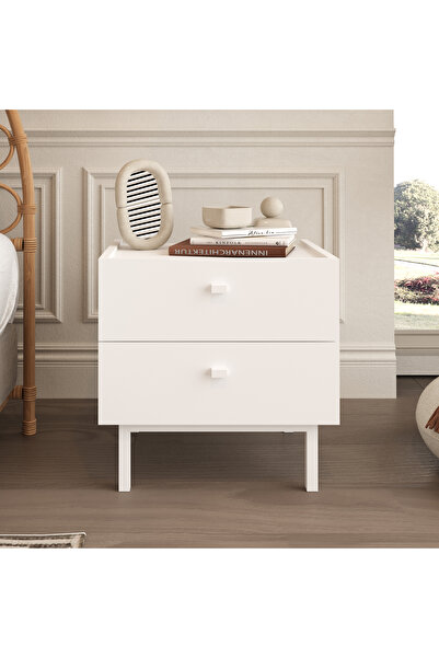 Robin Home Komodin 2 Çekmeceli Ahşap Ayaklı Beyaz