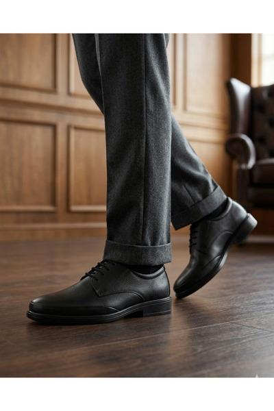 ATA AYAKKABI 049 Black Poly Sole Classic Men's Inner and Outer Genuine Leathe...