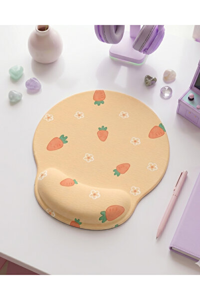 matizya Minimal Havuç Desenli Bilek Destekli Mousepad – Pastel Kawaii Ergonom...