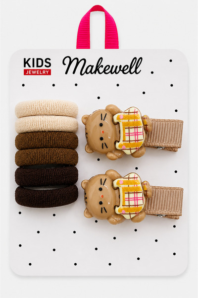 MakeWell Cat Figured Hair Clips and Rubber Bands Set – 2-Piece Clip Hair Clip...