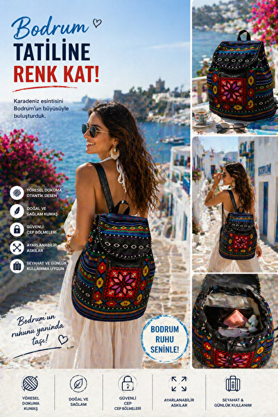 Munico Koçari Fırtına Kilim Desenli Şık Sırt Çantası El Emeği Kalitesi Günlük...