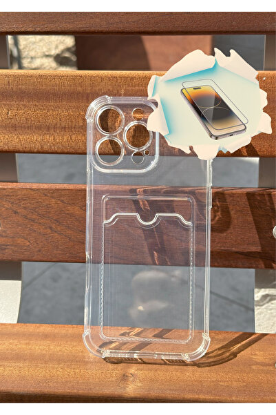 iPhone 16 Pro Max Uyumlu Anti-Şok Şeffaf Kartlıklı Kamera Korumalı Kılıf + Kırılmaz Cam Hediye