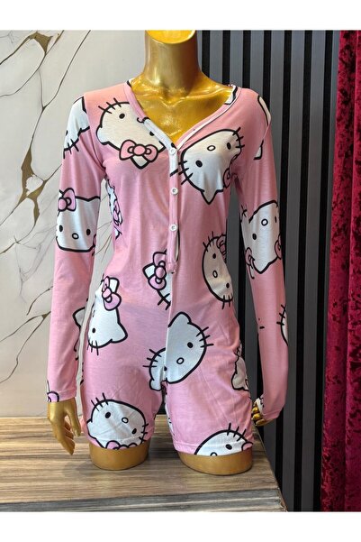 Yelise Lingerie Pembe Hello Kitty Desenli Tulum