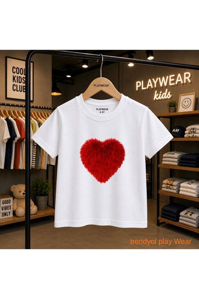 playwear Crvena pufnasta majica sa srčanim printom, 100% dječja unisex majica...