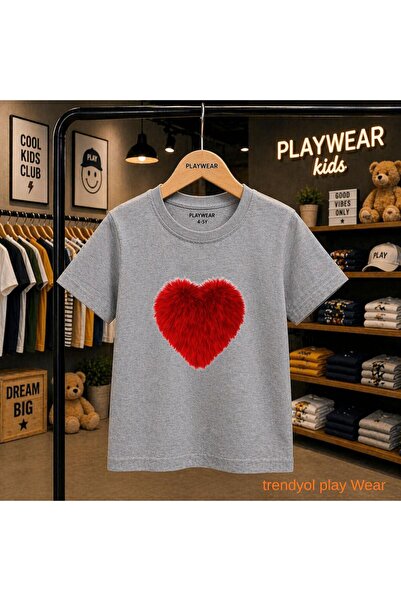 playwear Tricou unisex pentru copii 100% cu imprimeu Red Pufuduk Heart, pentr...