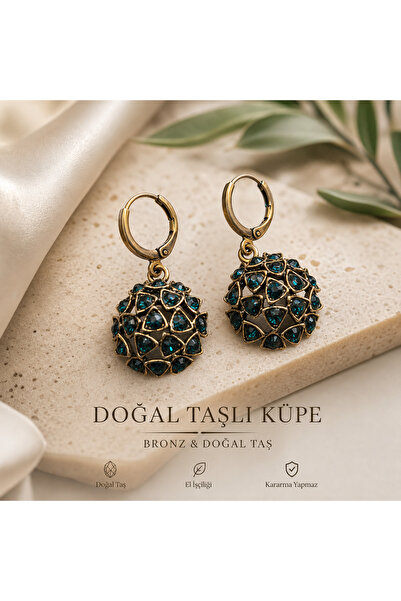 BULU'US ACCESSORIES Bronz Doğal Taşlı Vintage Tasarım Küpe – El İşçiliği Anne...