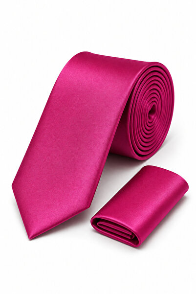 kravatçı Fuchsia Satin Tie & Handkerchief Set