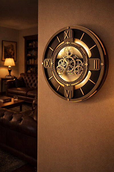aSSe Tasarım LED Lighted Moving Gear Wall Clock – Hareketli Çarklı Premium Du...