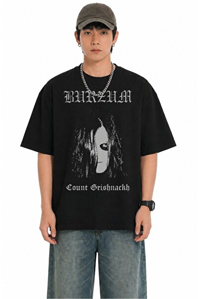 Fuddy Moda Unisex Burzum Count Grishnackh Baskılı Bisiklet Yaka Tişört, Overs...