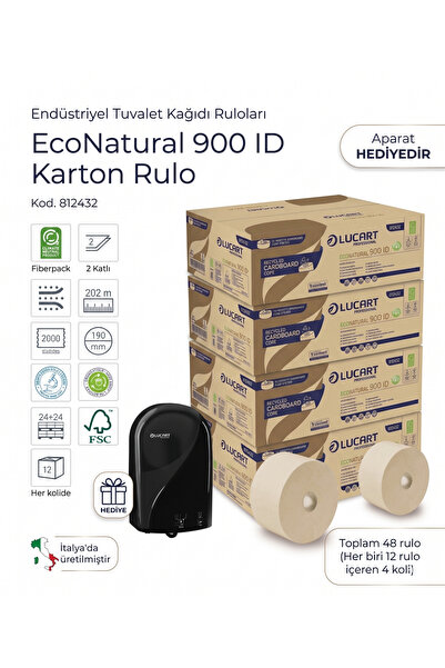 Lucart EcoNatural 900 ID Geri Dönüştürülmüş Tuvalet Kağıdı 48 Rulo (4 Koli) +...