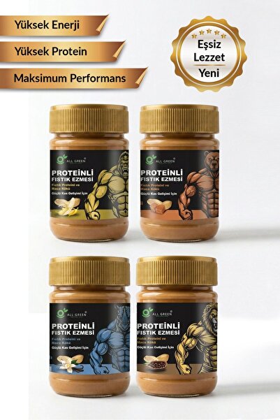 Allgreen 4'lü Paket: Proteinli Fıstık Ezmesi (Karamel, Muz, Vanilya, Kakao) |...