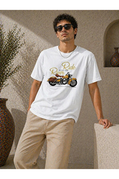 LUMİART Men's Motorcycle Printed T-Shirt Crew Neck Short Sleeve Summer T-Shir...