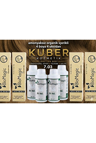 BIOMAGIC 7.03 Karamel Organik İçerikli Amonyaksız Kalıcı Saç Boyası 4Boya +4O...