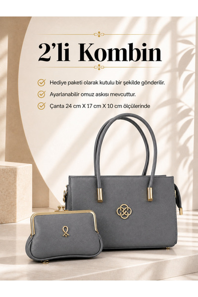 PefyBaby Women's Gray Handbag with Adjustable Strap Daily Shoulder Bag 2-Piec...
