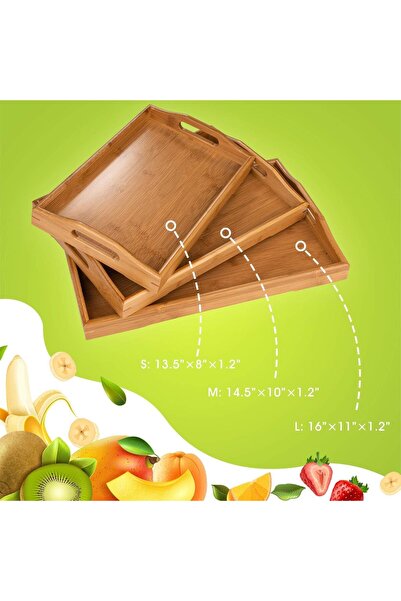 Generic ICVV Simple Wooden Serving Trays with Handles, Set of 3 - Small, Medi...
