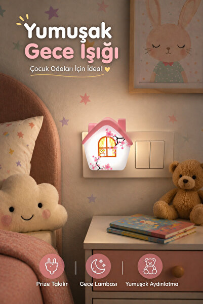Empressco Pembe LED Gece Lambası, Çocuk Odası Dekorasyonu, Priz Tipi, Beyaz Işık