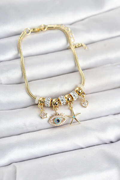 Clariss Brass Gold Color Eye Model Charm Women's Bracelet