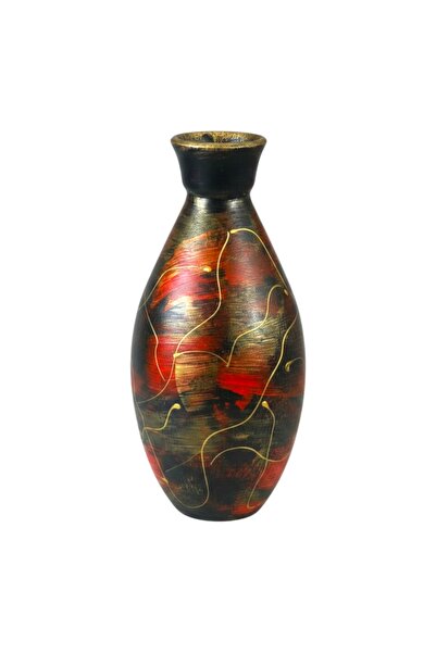 Ceramica Martinescu Vaza ceramica neagra pictata manual model abstract rosu s...