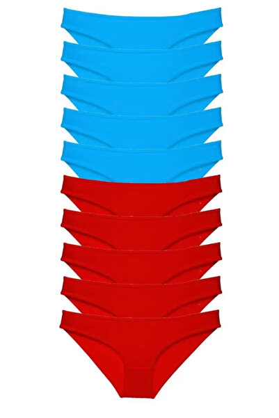 Mestore 10 Pieces Super Eco Set Lycra Women's Slip Panties Red Blue