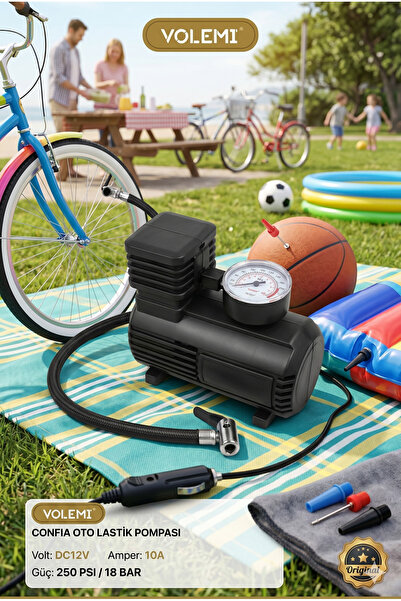 VOLEMİ VM-724 Çok Amaçlı Araç Lastik Şişirme Pompası ve Hava Kompresörü - 12V / 250 PSI