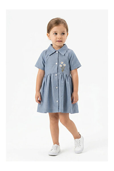 Mini Baray Rochie cămașă cu broderie florală (1 an 2 ani 3 ani 4 ani)