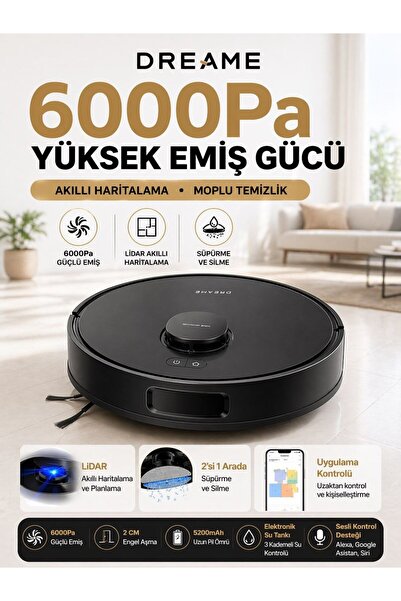 Dreame 6000Pa Robot Süpürge Yeni Nesil Güçlü Emiş Lazer Navigasyon Akıllı Har...