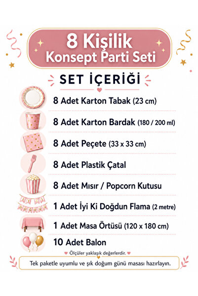 Fillikutum Temalı 52 Parça 8 Kişilik Doğum Günü Seti Tabak Bardak Balon Flama